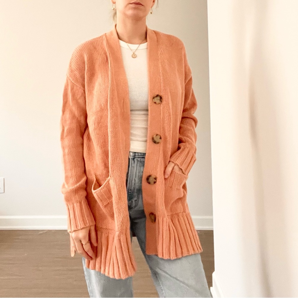 LOFT Coral Oversized Button-Up Cardigan